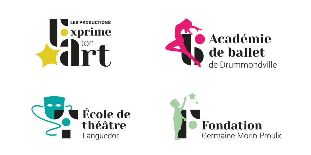 Quatre nouveaux logos Académie de ballet École de théâtre et Fondation Germaine-Morin-Proulx